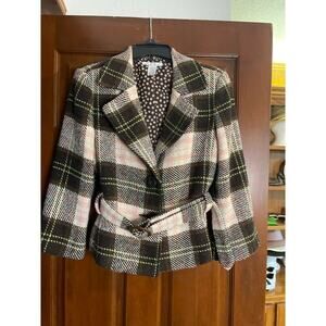 Cabi belted plaid cropped pea coat size 8
